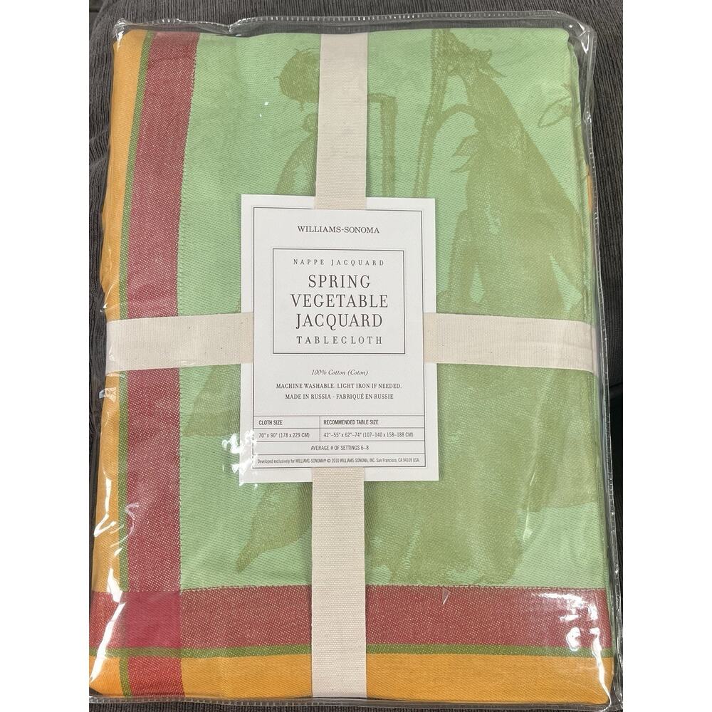 Williams Sonoma Spring Vegetable Jacquard Tablecloth 70”x 90” Green Rare NWT